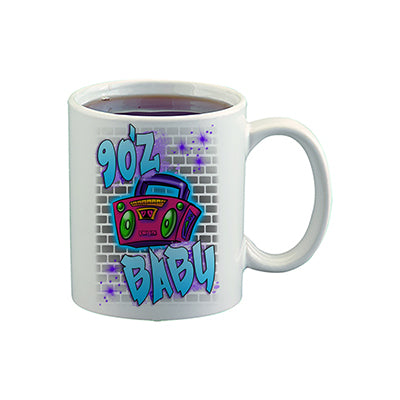 F045 Digitally Airbrush Painted Personalized Custom 90's Boombox    Ceramic Coffee Mug