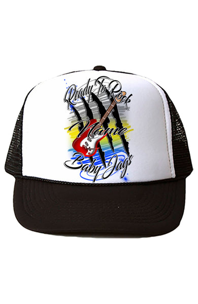 F048 Digitally Airbrush Painted Personalized Custom Guitar    Snapback Trucker Hats