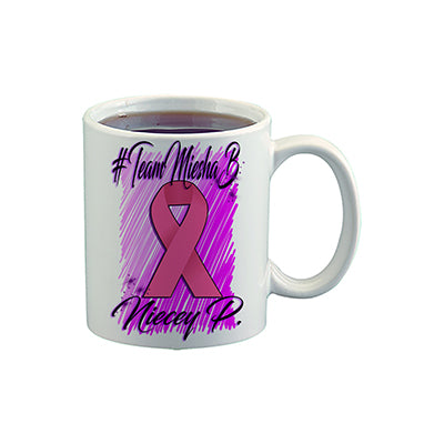 F050 Digitally Airbrush Painted Personalized Custom Breast Cancer Ribbon    Ceramic Coffee Mug