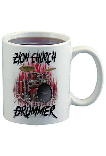 F055 Digitally Airbrush Painted Personalized Custom Drum Set Music    Ceramic Coffee Mug