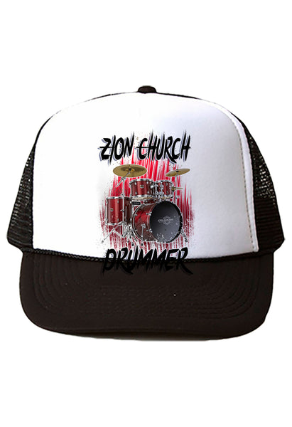 F055 Digitally Airbrush Painted Personalized Custom Drum Set Music    Snapback Trucker Hats