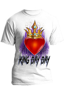 F057 Digitally Airbrush Painted Personalized Custom Heart Crown King Queen  Adult and Kids T-Shirt