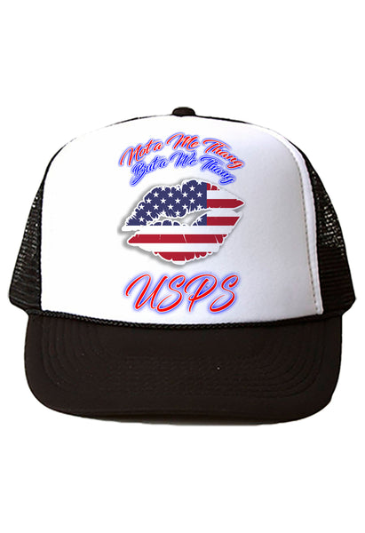 F060 Digitally Airbrush Painted Personalized Custom American Flag Lips    Snapback Trucker Hats