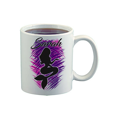 F061 Digitally Airbrush Painted Personalized Custom Mermaid silhouette    Ceramic Coffee Mug