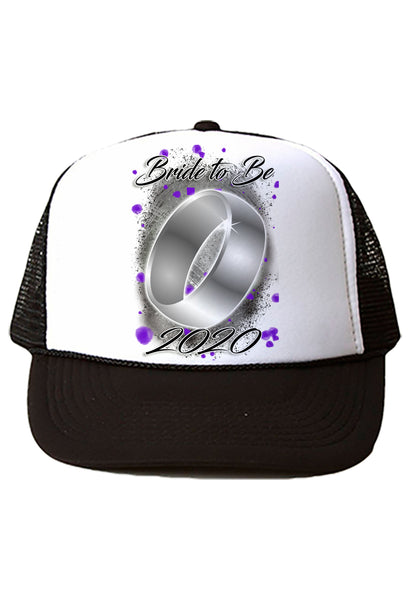 F066 Digitally Airbrush Painted Personalized Custom Wedding Ring    Snapback Trucker Hats