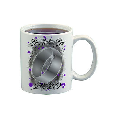 F066 Digitally Airbrush Painted Personalized Custom Wedding Ring    Ceramic Coffee Mug