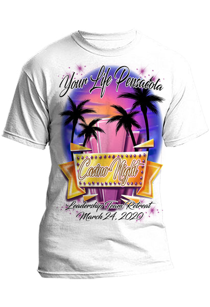 F068 Digitally Airbrush Painted Personalized Custom Casino Beach Scene  Adult and Kids T-Shirt