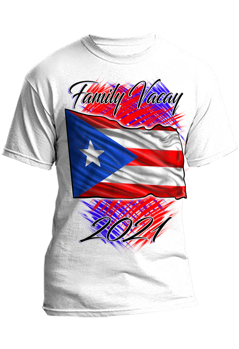 F071 Digitally Airbrush Painted Personalized Custom Puerto Rico Flag  Adult and Kids T-Shirt