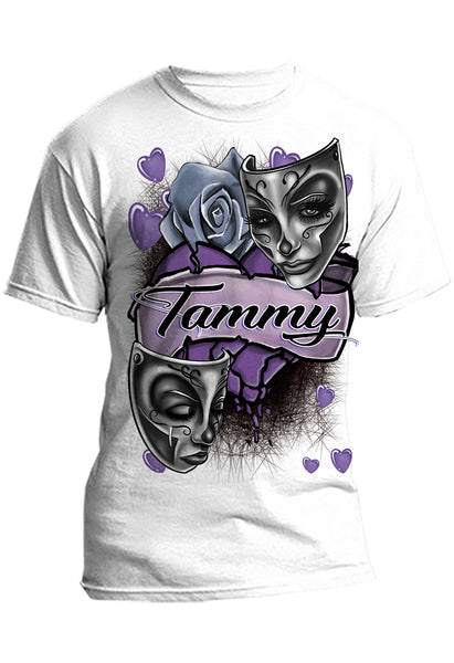 F072 Digitally Airbrush Painted Personalized Custom Drama faces  Adult and Kids T-Shirt