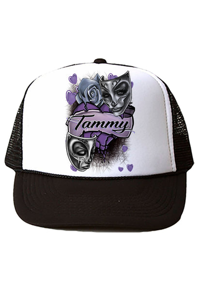 F072 Digitally Airbrush Painted Personalized Custom Drama faces    Snapback Trucker Hats