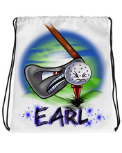 G016 Digitally Airbrush Painted Personalized Custom Golf ball golfing  Cartoon Drawstring Backpack