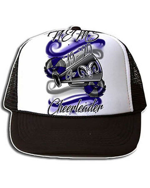 G037 Personalized Airbrush Cheerleading PomPom MegaPhone Snapback Trucker Hat