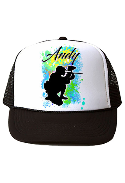 G043 Digitally Airbrush Painted Personalized Custom Paintball    Snapback Trucker Hats