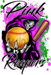 G045 Digitally Airbrush Painted Personalized Custom Grim Reaper Softball  Adult and Kids T-Shirt