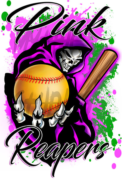 G045 Digitally Airbrush Painted Personalized Custom Grim Reaper Softball  Adult and Kids T-Shirt