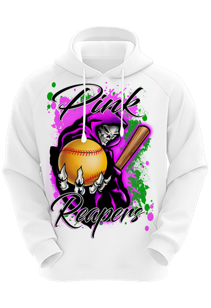 G045 Digitally Airbrush Painted Personalized Custom Grim Reaper Softball  Adult and Kids Hoodie Sweatshirt