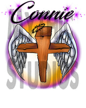 H010 Personalized Airbrushed Angel Wings Christian Cross Tee Shirt
