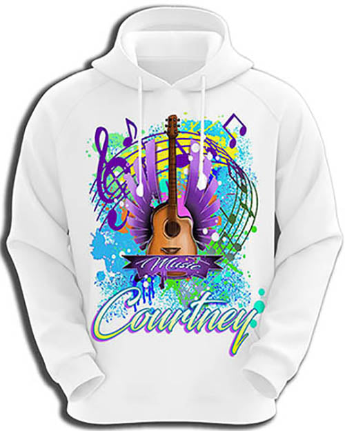 H047 Personalized Airbrushed Guitar Music Notes Hoodie Sweatshirt