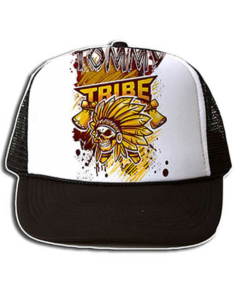 H049 Personalized Airbrushed Skull Logo Snapback Trucker Hat