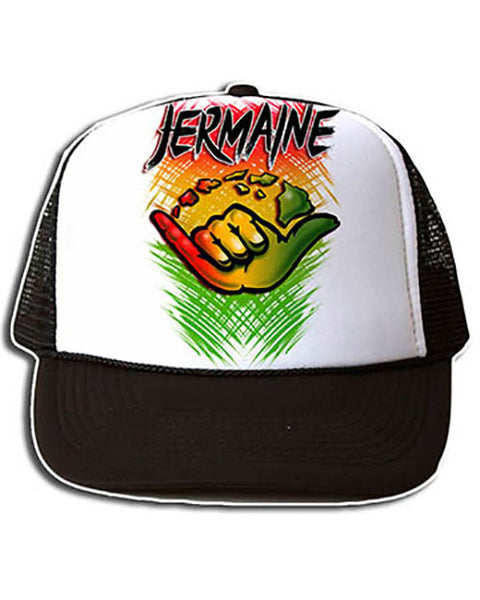 H053 Personalized Airbrushed Shaka Logo Snapback Trucker Hat