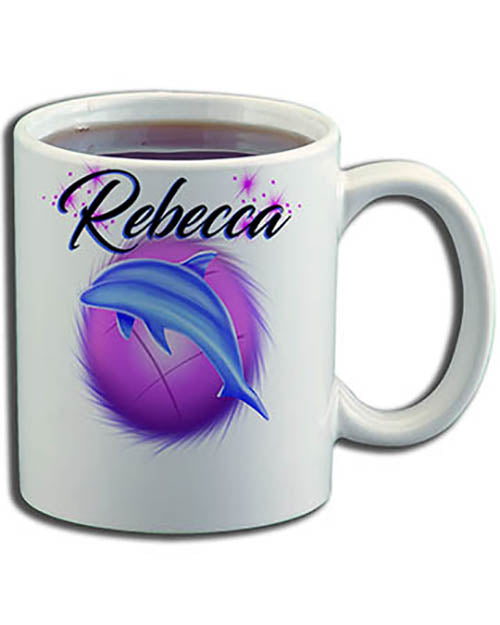 I010 Personalized Airbrush Dolphin Ceramic Coffee Mug