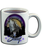 I011 Personalized Airbrush Howling Wolf Ceramic Coffee Mug