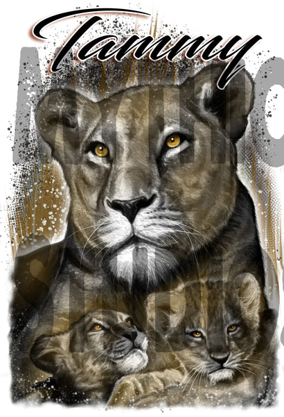 I014 Personalized Airbrush Tiger and cub Tee Shirt