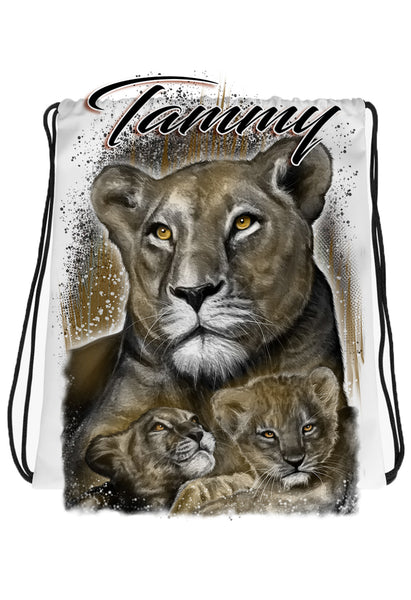 I014 Digitally Airbrush Painted Personalized Custom Tiger Drawstring Backpack  Drawstring Backpack