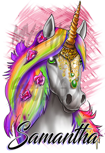 I032 Digitally Airbrush Painted Personalized Custom Unicorn Rainbow    Auto License Plate Tag