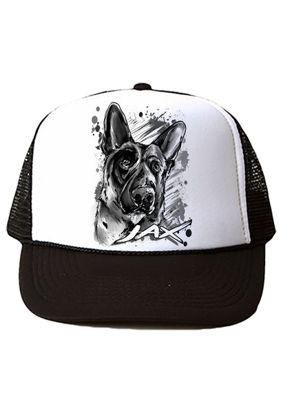 I036 Digitally Airbrush Painted Personalized Custom German Shepard Dog    Snapback Trucker Hats