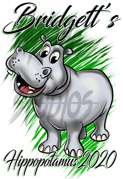 I037 Digitally Airbrush Painted Personalized Custom Hippo Cartoon  Adult and Kids Hoodie Sweatshirt