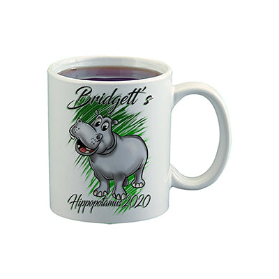 I037 Digitally Airbrush Painted Personalized Custom Hippo Cartoon    Ceramic Coffee Mug