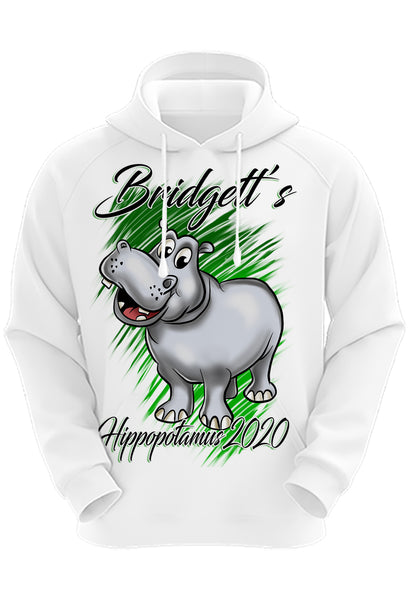 I037 Digitally Airbrush Painted Personalized Custom Hippo Cartoon  Adult and Kids Hoodie Sweatshirt