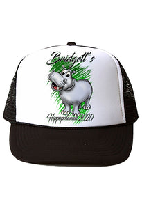 I037 Digitally Airbrush Painted Personalized Custom Hippo Cartoon    Snapback Trucker Hats