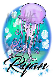 I038 Digitally Airbrush Painted Personalized Custom Jellyfish  Adult and Kids T-Shirt