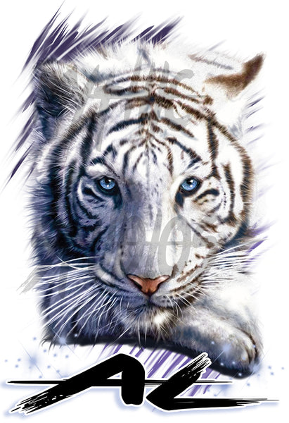 I039 Digitally Airbrush Painted Personalized Custom White Tiger Animals  Adult and Kids T-Shirt