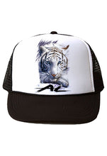 I039 Digitally Airbrush Painted Personalized Custom White Tiger Animals    Snapback Trucker Hats