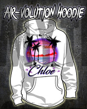 E009 custom personalized airbrush Sunset Beach Water Scene Hoodie Sweatshirt Palm tree