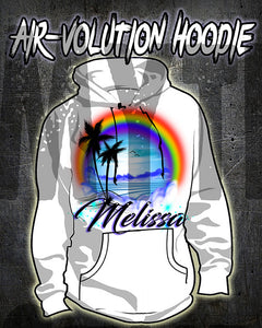 E012 custom personalized airbrush Rainbow Beach Water Scene Hoodie Sweatshirt