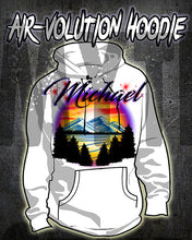 E013 custom personalized airbrush Mountain Water Scene Hoodie Sweatshirt tree