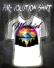 E013 custom personalized airbrush Mountain Water Scene Tee Shirt tree