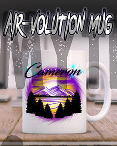 E023 Personalized Airbrush Mountain Sunset Landscape Ceramic Coffee Mug