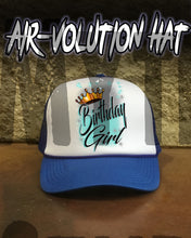 F038 Personalized Airbrushed Birthday Girl Crown Snapback Trucker Hat