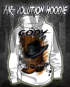 F040 Personalized Airbrushed Cowboy Boots and Hat Hoodie Sweatshirt