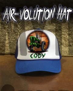 H009 Personalized Airbrushed Tractor Snapback Trucker Hat