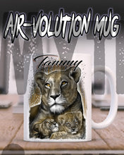 I014 Personalized Airbrush Tiger and Cubs Ceramic Coffee Mug